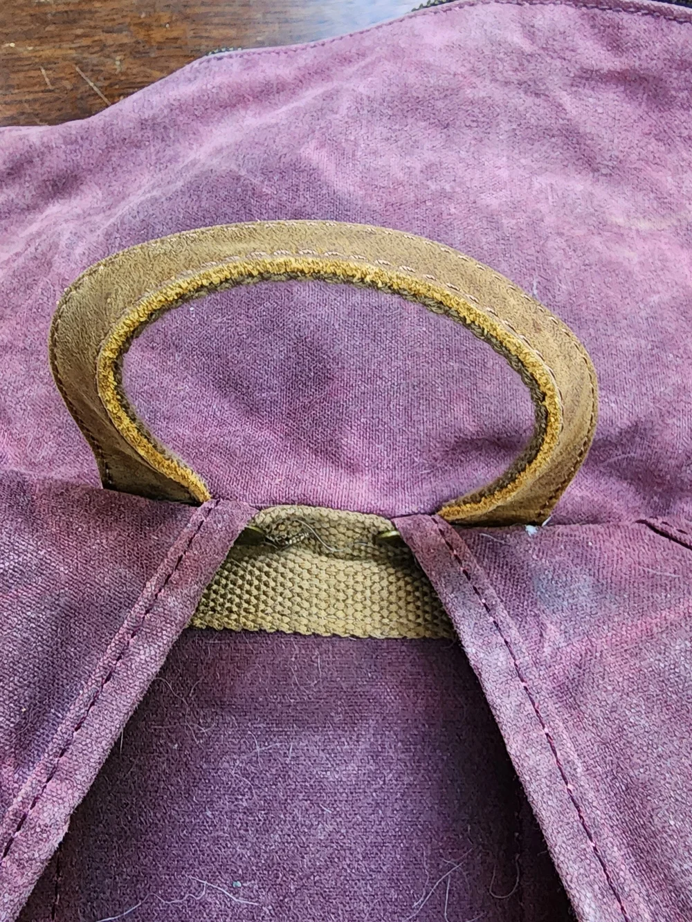 Vintage Waxed Canvas & Leather Roll Top Backpack Rucksack Purple Khaki